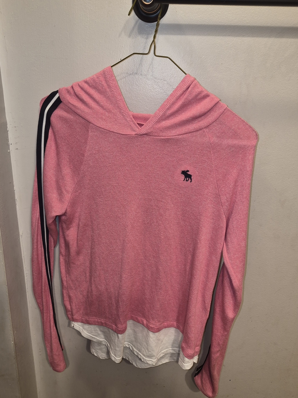 Abercrombie & Fitch Pink Hooded Long Sleeve with Navy Stripe